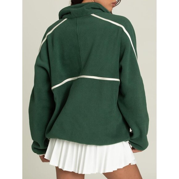 Womens Sherpa Fleece Half Zip Pullover Oversized Sweatshirt Green XXL - Picture 3 of 4